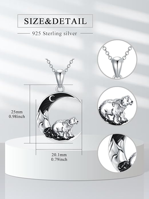 Gothic Jewelry Bat/Cat/Wolf/Dragon/Owl/Fox/Spider/Sun Pendant Sterling Silver Crescent Moon Necklace for Women Girls Black Jewelry Gifts