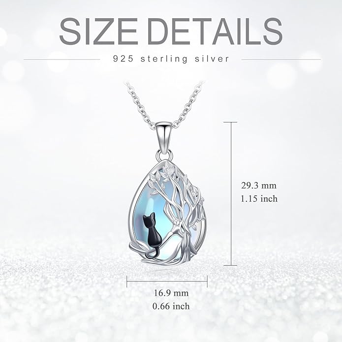 CRMAD Daisy/Black Cat/Dragonfly/Daffodil/Hummingbird/Stingray/Phoenix Feather/Rose Necklace Sterling Silver Moonstone Teardrop Pendant Necklace Flower Animal Jewelry Gifts for Women