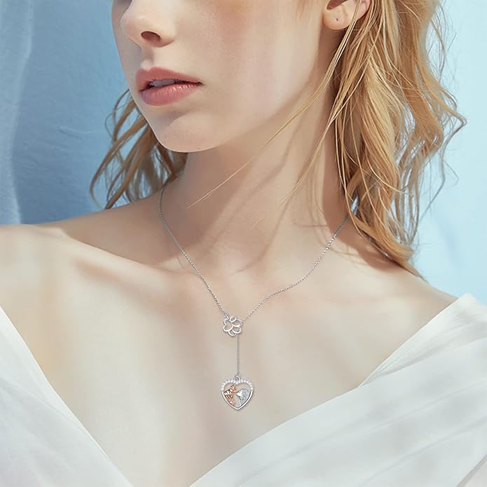 LUHE Bee/Cat/Wolf/Horse Gifts Necklace Sterling Silver Women Y-Necklace Pendant Necklace Jewelry for Teen Girls