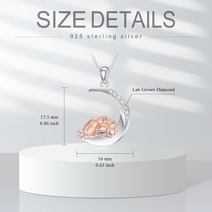 Diamond Black Cat/Red Panda/Sloth/Deer/Unicorn Necklace for Women 925 Sterling Silver Sleeping Animal and Moon Pendant with Lab Grown Diamonds Jewelry Gifts