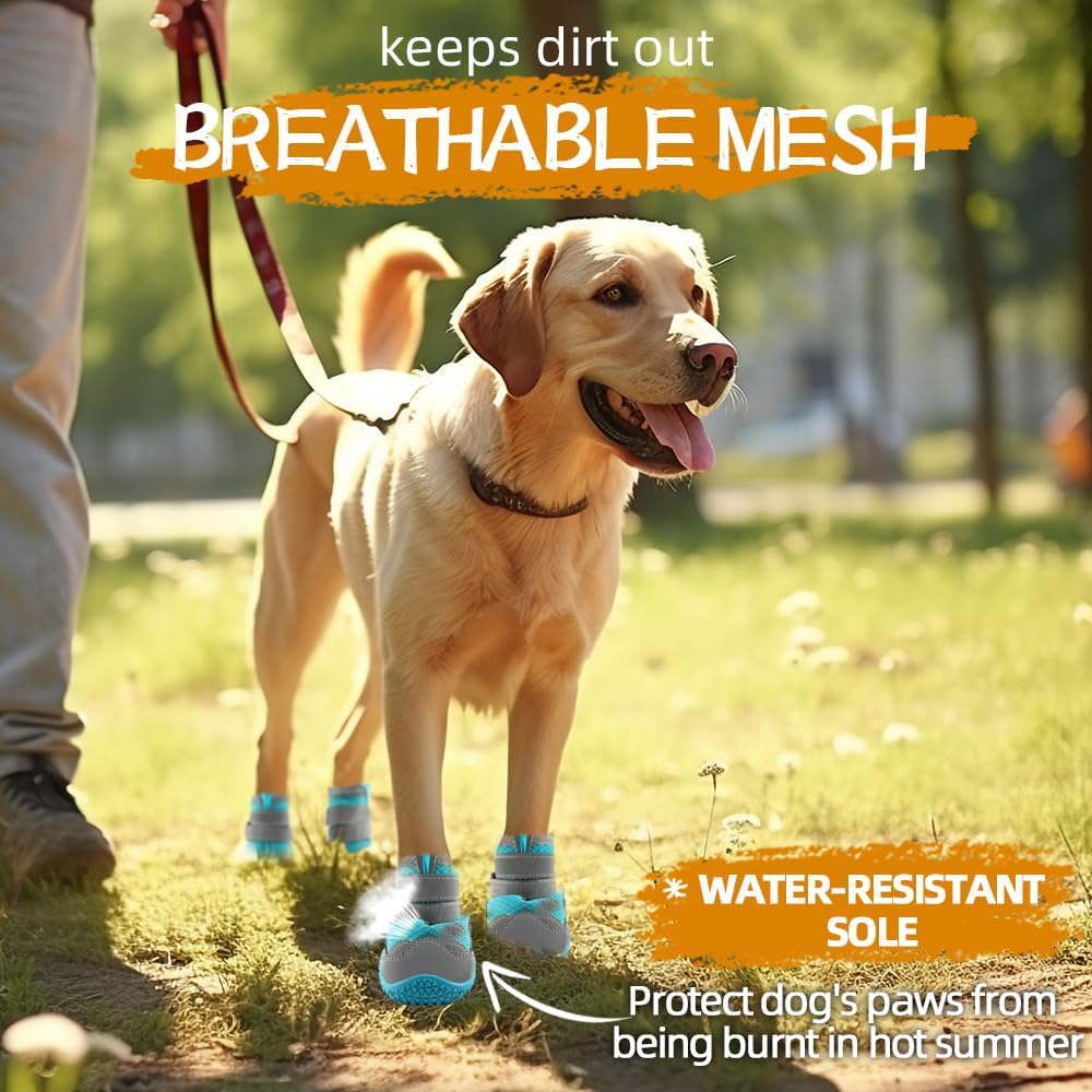 Dog Shoes for Large Dogs, Medium Dog Boots & Paw Protectors for Hardwood Floors, Outdoor Dog Booties for Hot Pavement Winter Snow Hiking, Breathable Dog Shoes with Reflective Strips Size 8