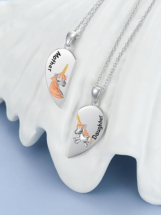 OCJ Mother Daughter Matching Necklaces 925 Sterling Silver Animals Matching Necklace for Mom Daughter 2 Pcs Matching Heart Pendant Birthday Mothers Day Gifts for Mom and Daughter