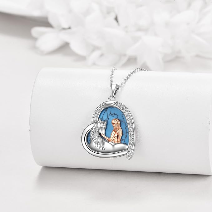 Sterling Silver Turquoise Love Heart Horse Pendant Necklace for Women Horse Lovers