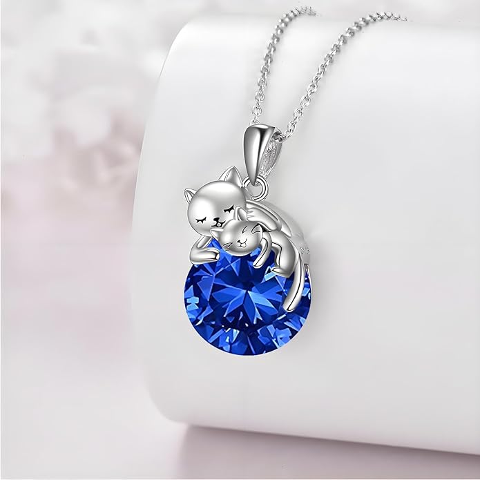 Cat Necklace Sterling Silver Cat Pendnat with Rose Quartz Pearl Jewelry Gifts for Women Cat Lovers