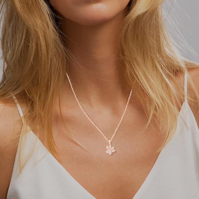 Diamond2Deal 10K Solid Gold Diamond Dog Paw Print Pendant Rope Chain Necklace 18inch (1/8Ct/ I2,H-I)