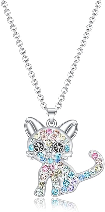 luomart Girls Cat Birthstone Necklace Gifts for Women,Kitty Cats Dog Pendant Necklaces Jewelry for Cat Lovers