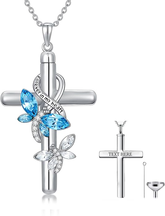 Cross Urn Necklace for Ashes 925 Sterling Silver Cremation Jewelry with Funnel Filler Kit Ashes Necklace for Human Women Girl Pets