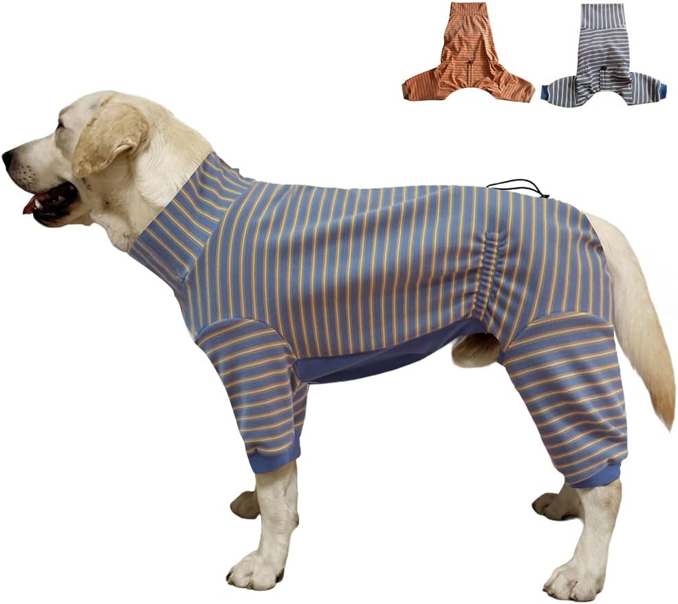 Dog Pyjamas PJS Sweater Clothes and Home Clothing Suitable for Medium to Large Breeds of Dogs, Dog Neutering Suits, Extra-Large Stretch Fabric, Four-Legged (Thickened Blue Stripes, 3XL)