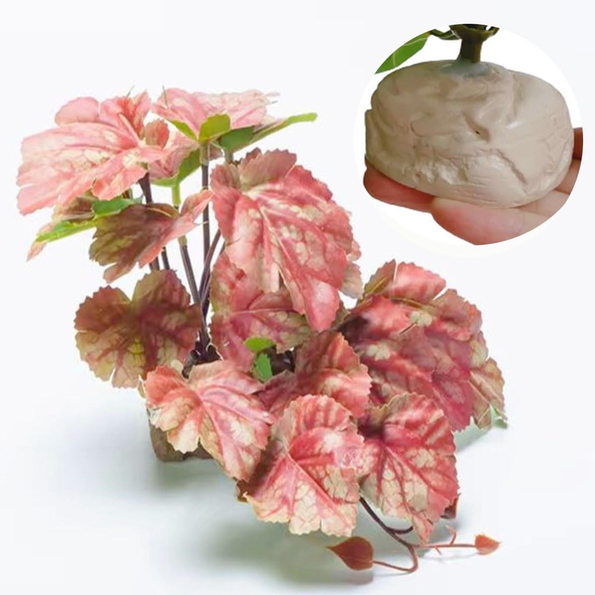 Reptile Plants for Terrarium Decor,Amphibian Habitat Decor,Artificial Plants for Gecko Chameleon Snake Tortoise Tank Accessories with Base (Pink heuchera micrantha)