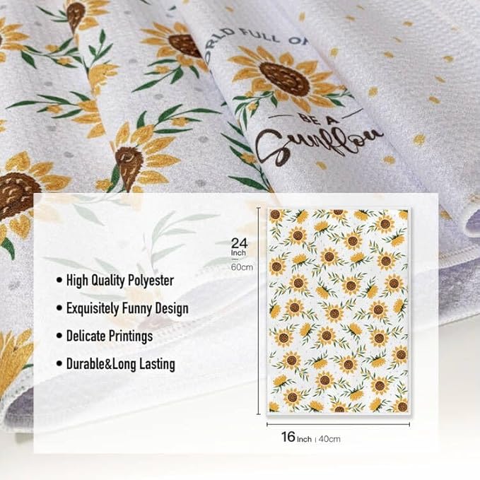 Funny Kitchen Towels,Sunny Sunflower Dishcloth,16x24 Inch Spring Summer Flora Napkin,Absorbent Microfiber Hand Towel,Tea Rags for Decor,Gifts for Hostess Mom New Home Women Housewarming