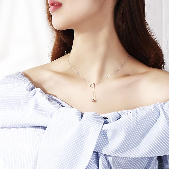H&Beautimer 925 Sterling Silver Cat Bell Pendant Necklace for Women - Handmade in Italy - Original Silver Chain Necklace 18'' - Fine Jewelry-Birthday Gifts
