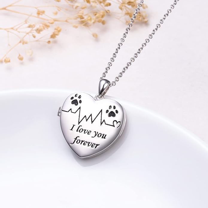 Ladytree S925 Sterling Silver Puppy Dog Cat Pet Paw Print Pendant Necklace 18 inches