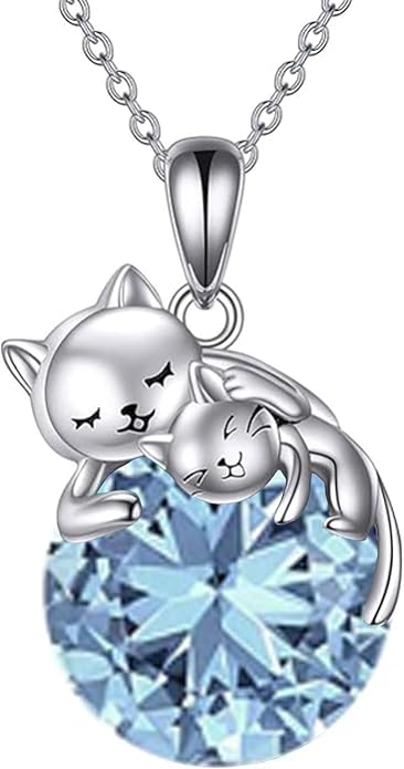 Cat Necklace Sterling Silver Cat Pendnat with Rose Quartz Pearl Jewelry Gifts for Women Cat Lovers