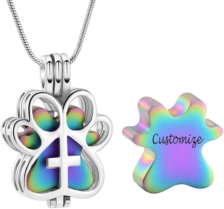 Pet Cremation Jewelry for Dog/Cat Paw Stainless Steel Memorial Locket Urn Necklace with Hollow Urn Cremation Jewelry for Ashes