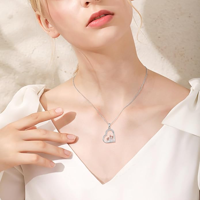 Cat Squirrel Llama Raccoon Tiger Cheetah Elephant Fox Sloth Koala Monkey Horse Dinosaur Axolotl Necklace Animal Pendant Heart Necklace 925 Sterling Silver