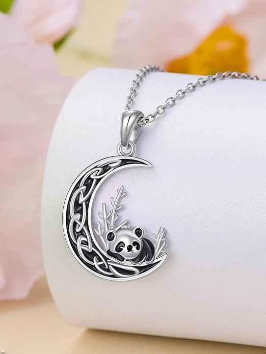 Fox/Cat/Axolotl/Sloth/Panda Necklace Crescent Moon Necklace 925 Sterling Silver Cute Animal Jewelry as Birthday Mothers Day Gifts for Women