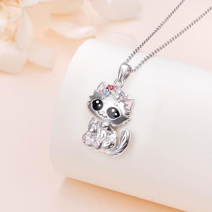 DAOCHONG S925 Sterling Silver Rabbit Cat Bunny Pendant Necklace for Women Jewelry