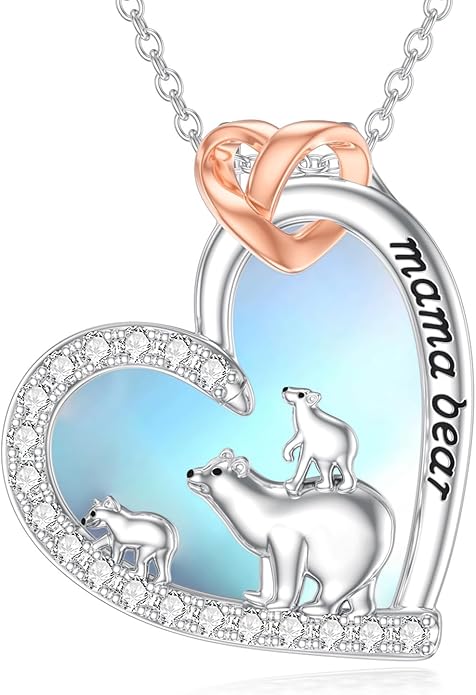 Mothers Day Gift for Mom 925 Sterling Silver Mama Bear/Dinosaur/Cat/Bird/Chicken Necklace with 1 2 3 4 5 Cubs Jewelry for Women Wife Grandma