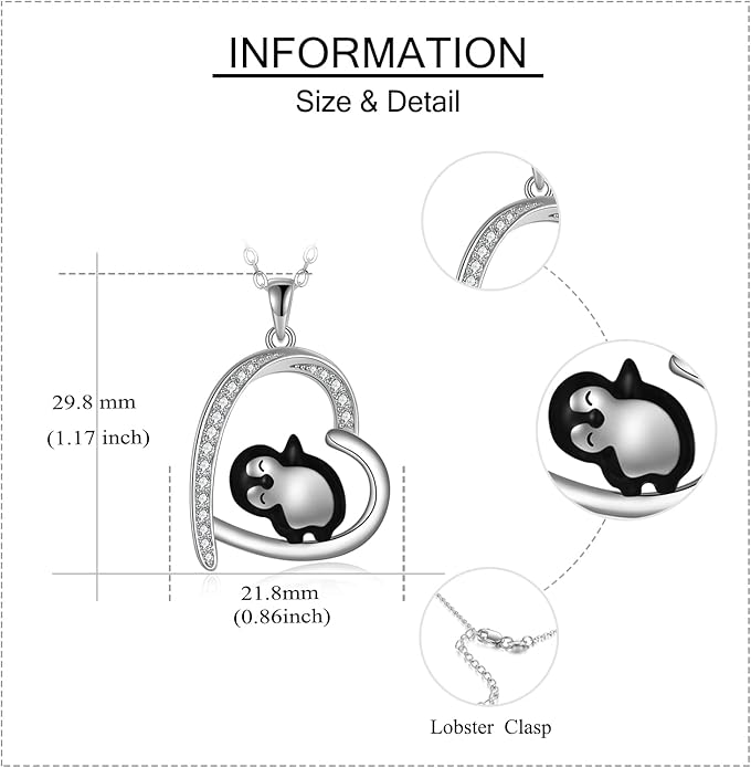 MONGAS Penguins/Guinea Pig/Pig/Fox/Corgi/Frog/Bunny/Koala8/Cow/French Bulldog Necklaces Penguin Gifts 925 Sterling Silver Hugging Penguins Cute Animal Jewelry for Women Sister