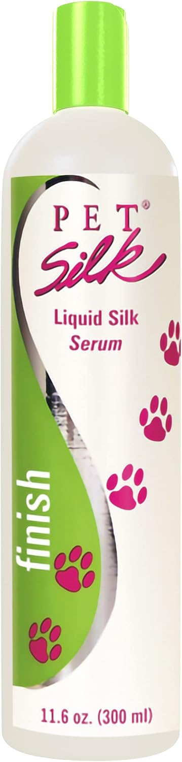 PET SILK Liquid Silk Serum, Leave-in Finishing Spray Conditioner & Detangler, Inused with Silk, Vitmain E & Panthenol Designed for a Shiny, Healthy & Moisturized Skin & Coat (11.6oz)