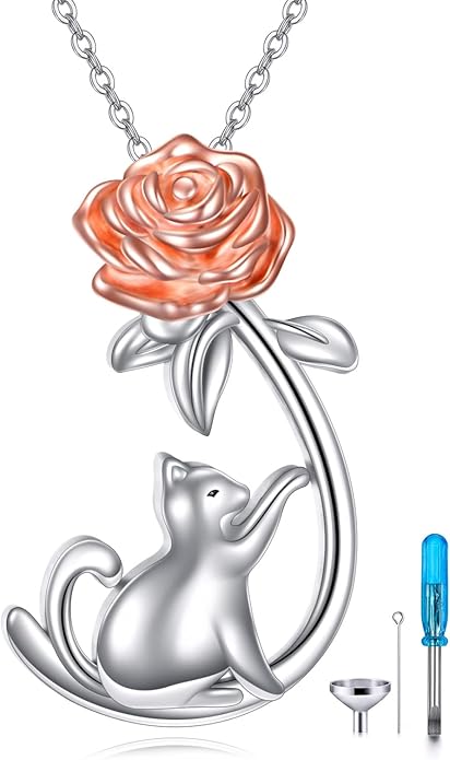 URONE Cat Necklace 925 Sterling Silver Cat Pendants Necklace Animals Jewelry Gifts For Women