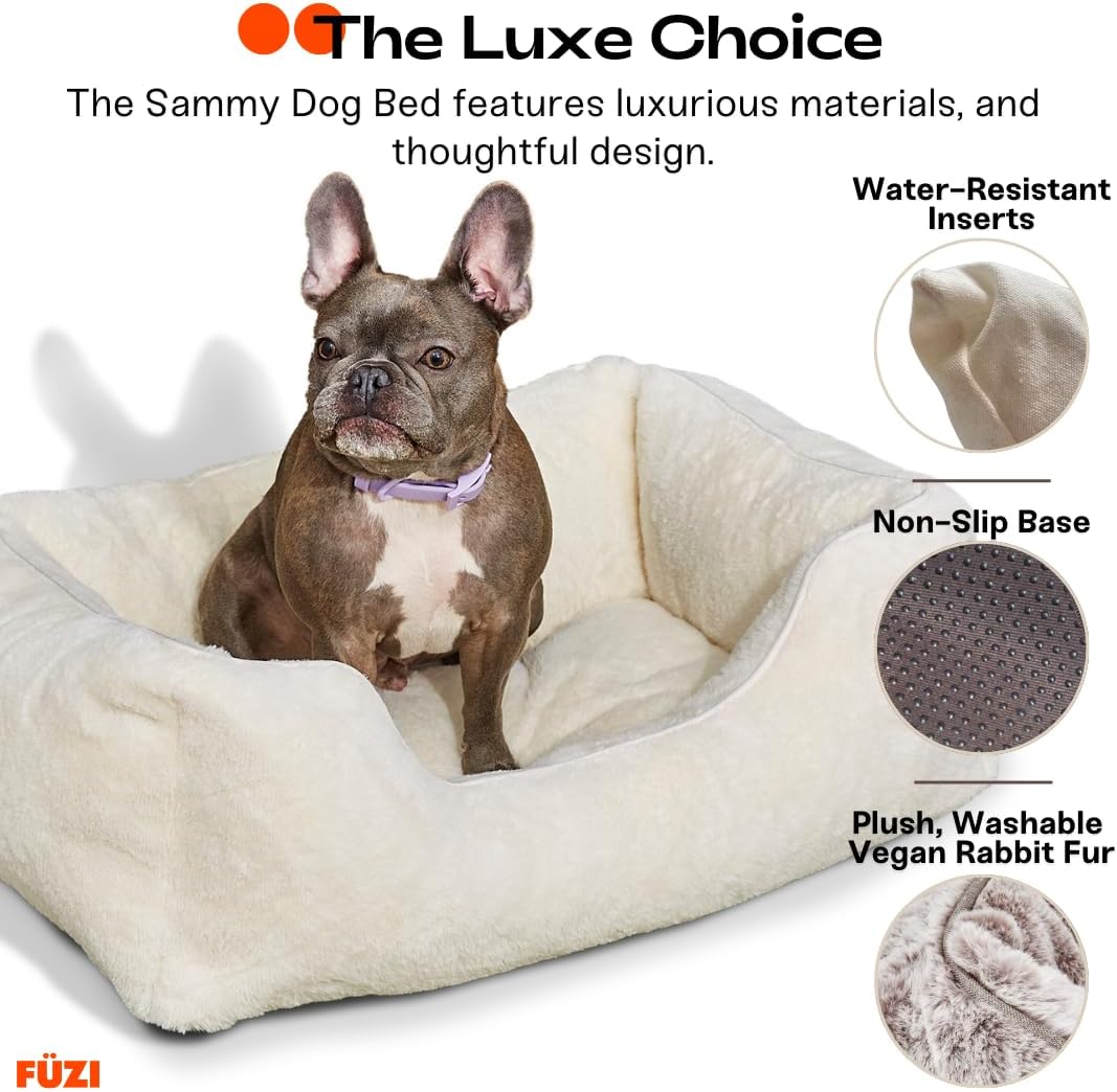 FUZI Luxury Aesthetic Dog Bed for Large Dogs with Washable Cover, Pet Couch, Pet Bed with Sides, Non-Slip Bottom, Soft and Durable Calming Dog Bed, Large 35.6x28.5x9.5 Dark Grey