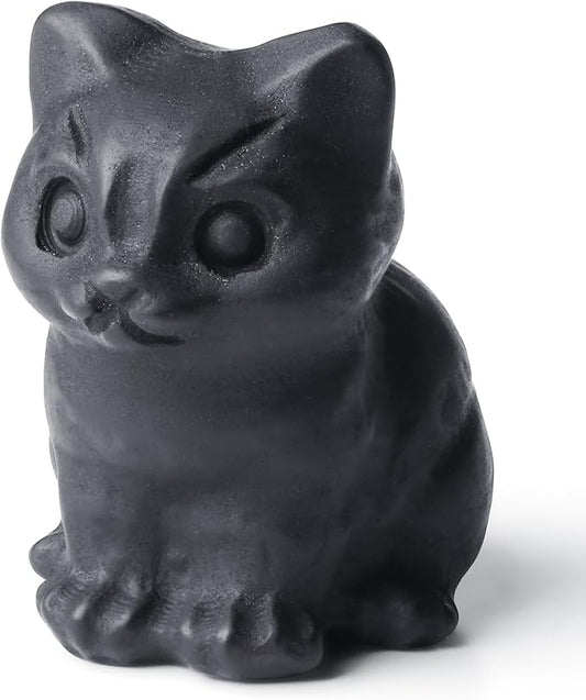 DUQGUHO Matte Black Obsidian Cat Crystal Figurines Gifts for Women & Men - Lucky Cute Cat Statue - Room & Desk Decor - 1PC