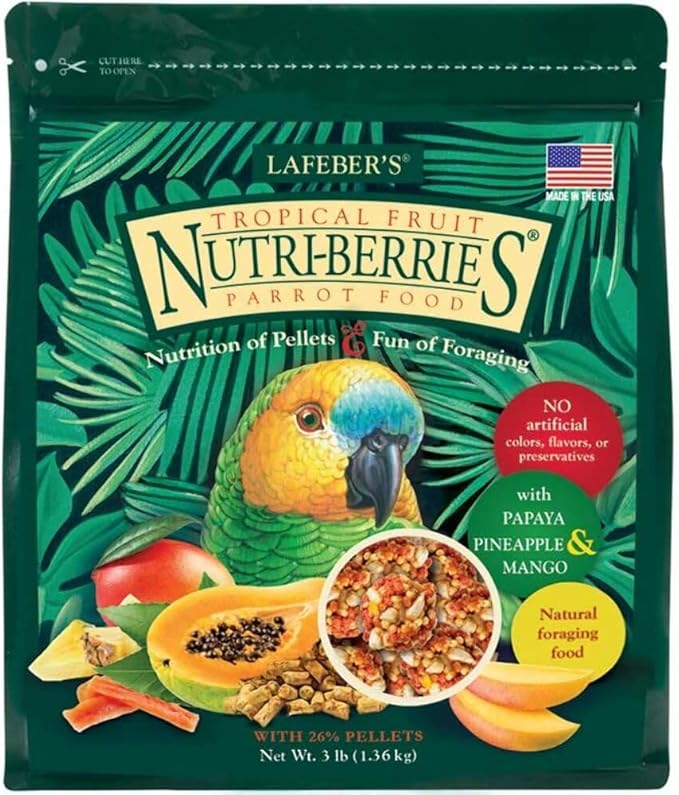 LAFEBER'S Tropical Fruit Nutri-Berries Pet Bird Food, Made with Non-GMO and Human-Grade Ingredients, for Parrots, 3 lb