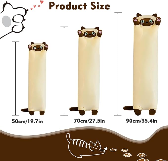 Long Cat Plush Pillow, 51.1in Cute Yellow Cat Plushie Stuffed Animals Body Pillow, Kawaii Kitten Soft Plushie Doll Toy Birthday Gift for Kids Girlfriend