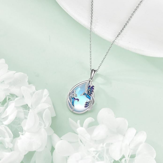 KQF Dragonfly/Butterlfy/Cat/Jellyfish/Bunny/Axolotl/Bee/Mermaid/Hummingbird/Elephant Necklace for Women Sterling Silver Moonstone Pendant Necklace Dragonfly Jewelry Gifts for Women