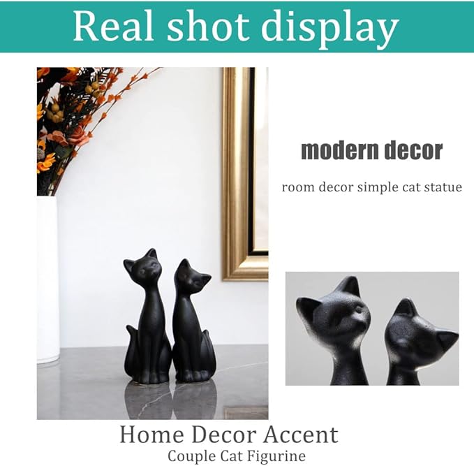 QIANLING 2Pcs Black Cat Statue, Home Decor Mini Cat Figurines, Room Decor Matt Ceramic Small Cat Figurine, Give Cat Figurines for Cat Lovers,Ideal for Interior Decoration Or Couples, Wedding Gifts