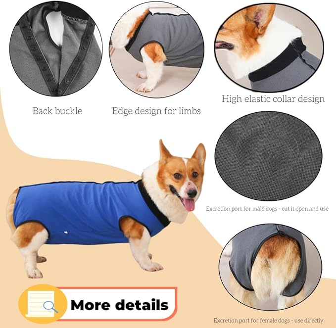 Dog Surgery Recovery Suit,Abdominal Surgical Suit for Dogs,Recovery Suit for Dogs,Prevent Licking Surgical Wound Dog Cone Alternative Grey L