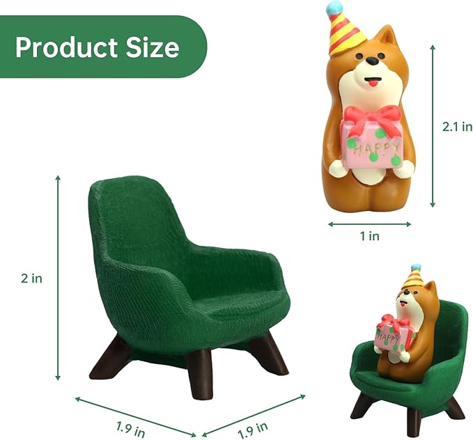 Cute Mini Puppy Holding a Gift Figurine - Resin Dog for Office, Home Decoration for Dog Lovers - Green Sofa