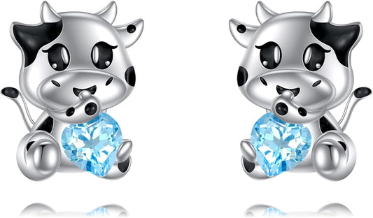 Sterling Silver Cat / Cow / Pig / Bunny / Squirrel / Giraffe / Highland Cow / Lion / Chicken / Ladybug / Star / Moon Stud Earrings for Women Cute Animal Post Earrings Hypoallergenic Animal Jewelry Gift for Teens Girls