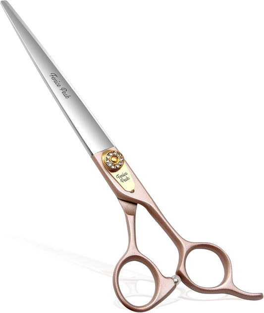 Fenice Peak 8'' Dog Straight Scissors for Grooming 440C Stainless Steel Rose Gold Professional Pet Trimming Scissors Sharp Blades Cutting for Dogs and Cats Shears