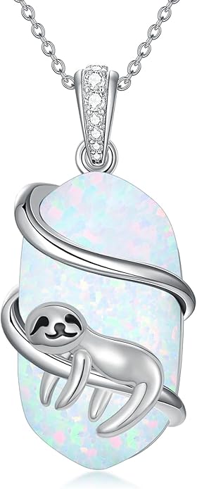 Opal Mama Bear/Panda/Cat/Koala/Sloth/Cardinal/Unicorn Necklace 925 Sterling Silver Opal Animal Pendant Jewelry Birthday Gifts Women Her Mom