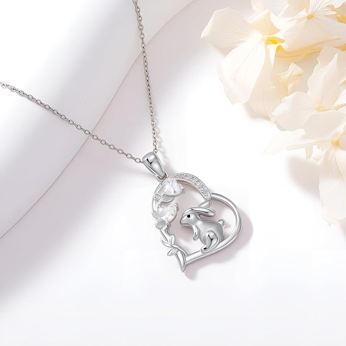 Heart Animal Necklace 925 Sterling Silver Cute Animal Pendant Jewelry Birthday Gifts for Women Girlfriend Mom Animal Lovers