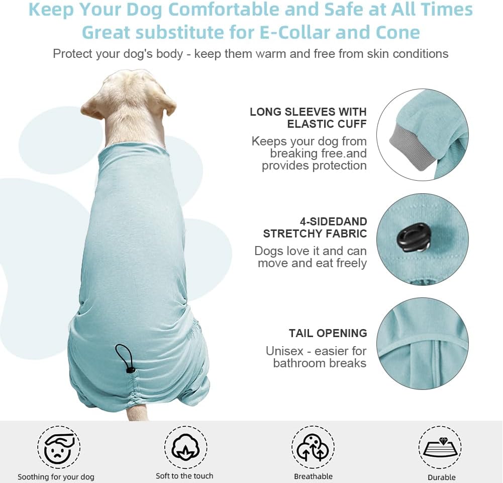 Dog Pyjamas PJS Sweater Clothes and Home Clothing Suitable for Medium to Large Breeds of Dogs, Dog Neutering Suits, Extra-Large Stretch Fabric, Four-Legged Clothes(Thin Blue, 3XL)