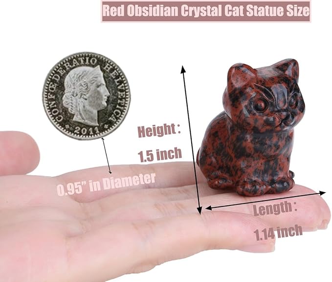 DUQGUHO Red Obsidian Cat Crystals Figurines Gifts for Women & Men - Lucky Cute Cat Statue - Room & Desk Decor - 1PC