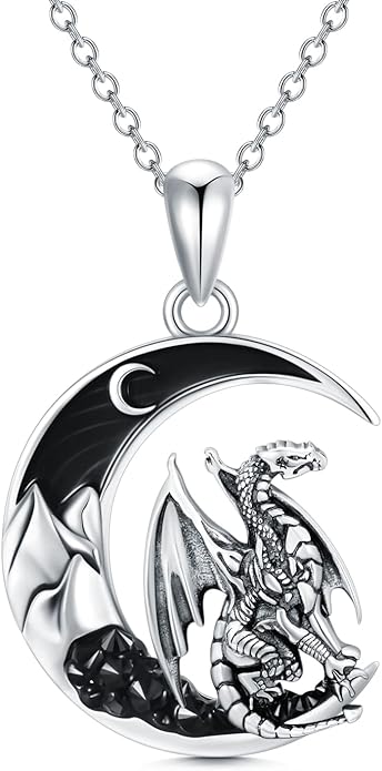 Gothic Jewelry Bat/Cat/Wolf/Dragon/Owl/Fox/Spider/Sun Pendant Sterling Silver Crescent Moon Necklace for Women Girls Black Jewelry Gifts