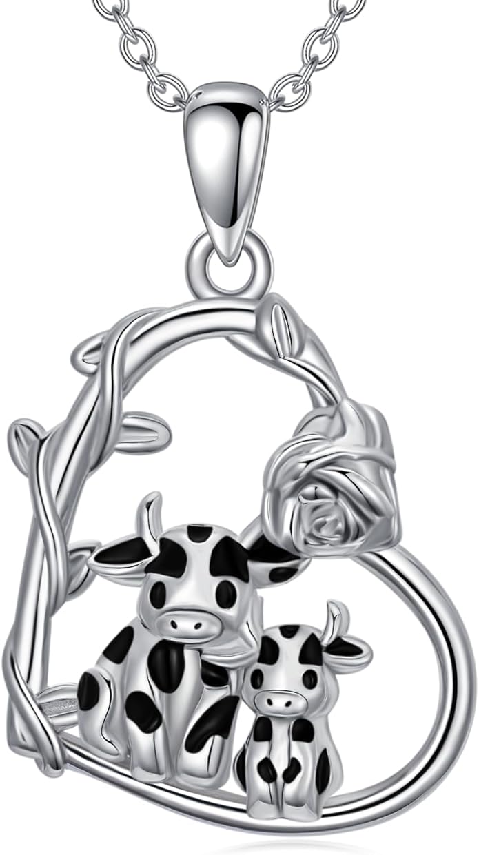 Cute Mother and Daughter Fox/Cat/Cow/Monkey/Panda Necklace 925 Sterling Silver Heart Flower Heart Necklace Animal Jewelry Mother's Day Jewelry for Women