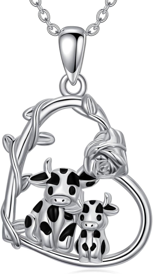 Cute Mother and Daughter Fox/Cat/Cow/Monkey/Panda Necklace 925 Sterling Silver Heart Flower Heart Necklace Animal Jewelry Mother's Day Jewelry for Women