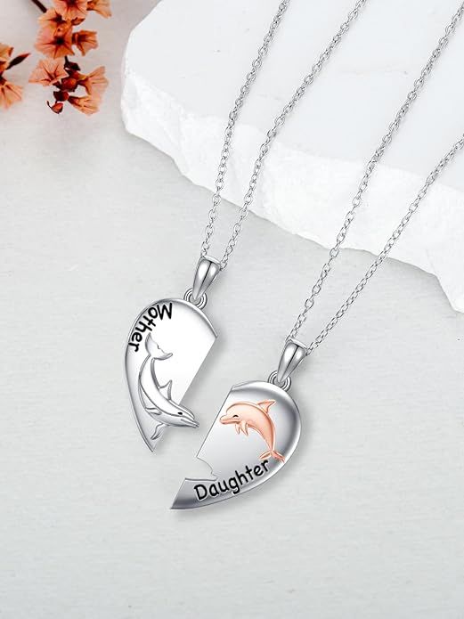 OCJ Mother Daughter Matching Necklaces 925 Sterling Silver Animals Matching Necklace for Mom Daughter 2 Pcs Matching Heart Pendant Birthday Mothers Day Gifts for Mom and Daughter