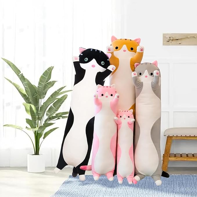 Cute Long Plush Cat Pillow,Soft Plushie Stuffed Animal Toy,Gift for Kids Girlfriend (Black, 51.1inch/130cm)