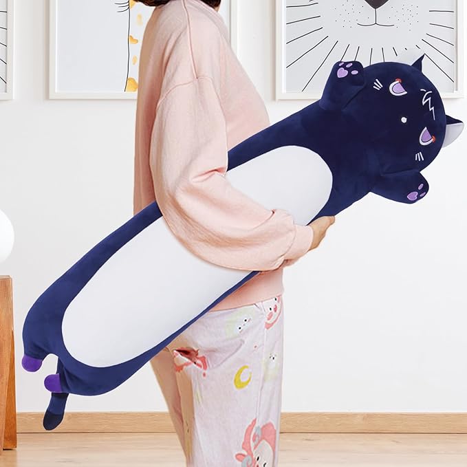 Soft Plush Cat Pillow, Cute Kitten Plush for Kids (Purple, 70cm/27.5inch)