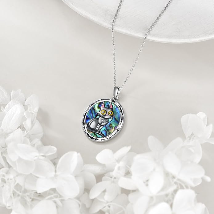 Cat Necklace Sterling Silver Cat Pendnat with Rose Quartz Pearl Jewelry Gifts for Women Cat Lovers