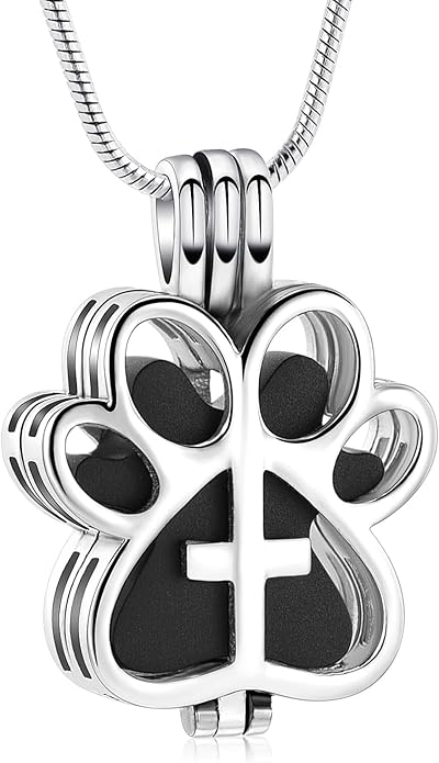Pet Cremation Jewelry for Dog/Cat Paw Stainless Steel Memorial Locket Urn Necklace with Hollow Urn Cremation Jewelry for Ashes