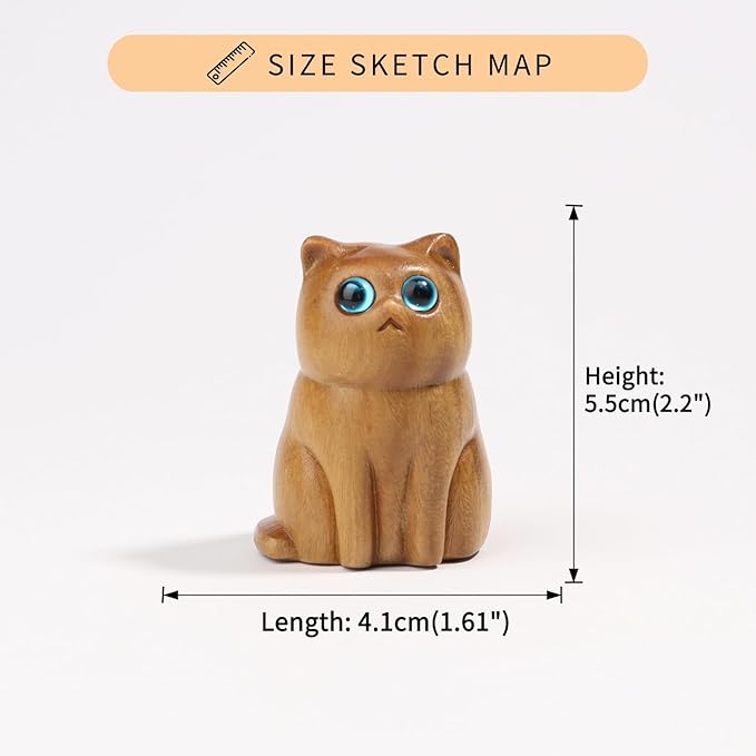 Cat Wooden Figurine,Handmade Wood Figurine Carved Cat Sculpture Home Decor Miniature pet Art Garden Statue Collectible,Desk Lovely Gift Home Decor Figurine Table Decoration Living Room Decoration