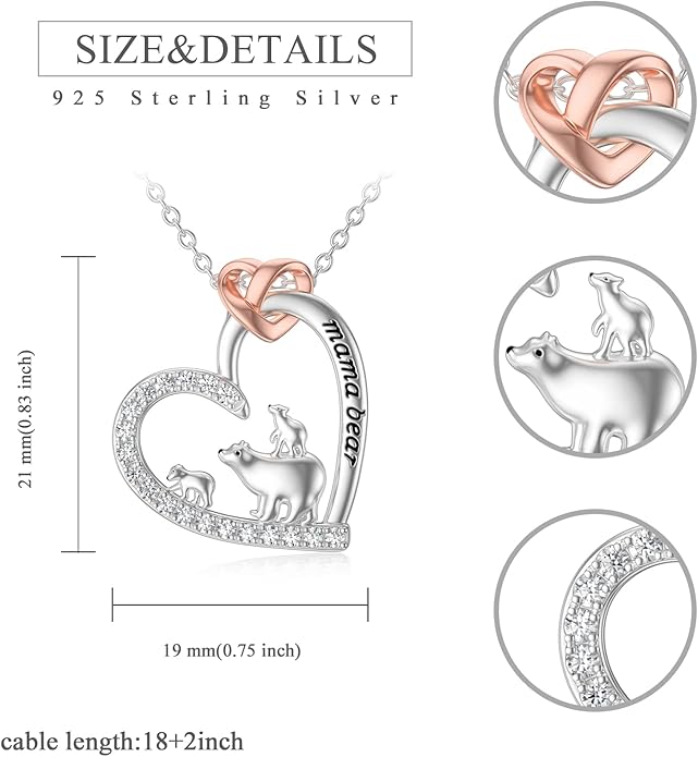 Mothers Day Gift for Mom 925 Sterling Silver Mama Bear/Dinosaur/Cat/Bird/Chicken Necklace with 1 2 3 4 5 Cubs Jewelry for Women Wife Grandma