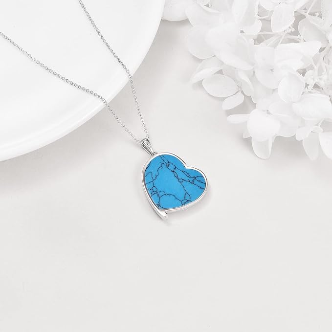 Sterling Silver Turquoise Love Heart Horse Pendant Necklace for Women Horse Lovers